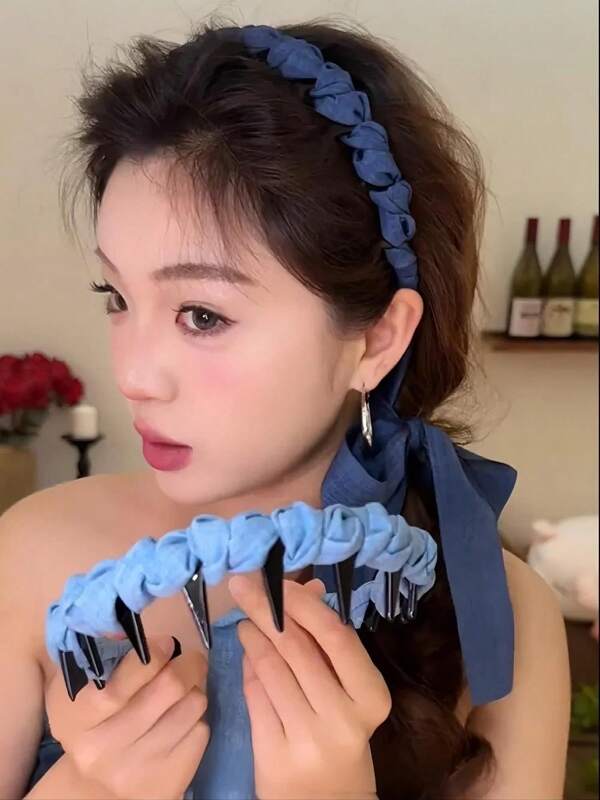 2pcs Denim Ribbon & Teeth Design Headband, Cool Summer Head Scarf Hair Accessories For Girls