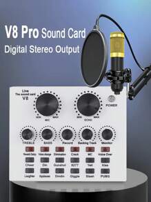 YAIUZGOO V8 Sound Card, Audio Audio Sound Card, Adapter Live Broadcast Ktv Sound Card For Double Cell Phone For Live Ktv Voice Chat, External Sound Card For Phone Computer(Color:Black/White)