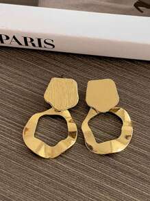 1 Pair Fashionable Women's Asymmetrical Metal Circle Earrings, New Versatile Elegant Accessory, Luxury Style