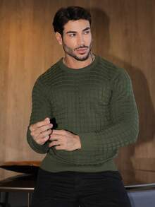 Men's Knitted Sweater Long Sleeve Solid Color Autumn Winter Chic Elegant - xanh quân đội - Xem 1