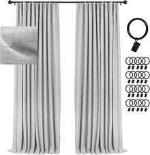 % Blackout Curtains Bedroom, 84 Inch Long Blackout Curtains, Clip Rings Linen Drapes, Thermal Insulated Room Darkening Living Room, 2 Panels - Beige, W50xL84, Bedroom Decor - 灰色 - 查看 5