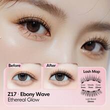 [Ebony Wave] Genielash Magnetic Eyelashes 4 Pieces(1 Pair) With Clip Reusable Natural False Eyelashes No Glue 3D False Eyelash For Makeup