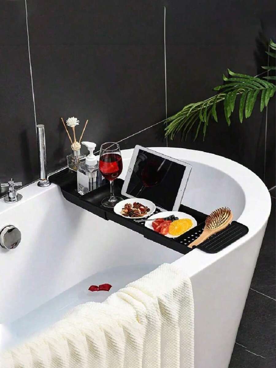 浴缸托盘可扩展伸缩浴室收纳架多功能浴缸架家用沥水架酒架适用于蜡烛毛巾书籍酒手机淋浴、浴室配件、房间装饰