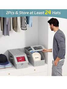 1pc Hat Storage Box Zipper Box Hat Dustproof Storage Box Large Capacity Stackable Baseball Hat Storage Box - Multicolor - View 4