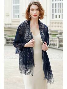 RIIQIICHY Shawls And Wraps For Evening Dresses Scarfs For Women Pashmina Wedding Formal Shawlhalloween - Navy-1 - View 2