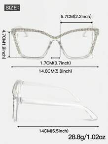Ochelari de vedere supradimensionați cu ramă Cat-Eye la modă, 1 buc., cu lentile transparente și decor cu strasuri, accesoriu elegant personalizat, potrivit pentru asortarea modei de zi cu zi și pentru naveta zilnică.
