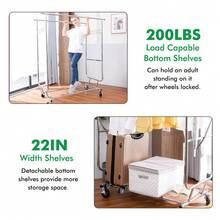 600 Lbs Heavy Duty Clothing Garment Rack With Shelves Commercial Grade Clothing Racks On Wheels Rolling Double Clothes Rack Portable Collapsible Adjustable, Chrome Finish, Adjustable Double Rail Commercial Grade Garment Rack Clothing Rack, Silver - 銀色 - 查看 2