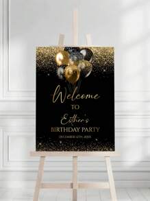 1pc- Black Gold Style Personalized Photo Birthday Poster, Custom Birthday Welcome Sign Photo, Custom Frameless Canvas Poster - Personalized Wall Art With Your Photo, Wall Decoration, Home Decoration Beautifully Decorated, Birthday Celebration Board Sign, Any Age, Modern Poster Printing, Stylish Outdoor Poster Decoration, Stylish Home Decoration Give Him A Unique Gift,Home & Living,Christmas Home Atmosphere, Autumn Home Refresh, Xmas Decoration
