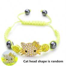 Sanrio [Autorisiert] Sanrio Hello Kitty Katzen Kopf Weiche Keramik Murmeln Strass Kugel Handgewebtes Shambhala Armband, Fußkette, bestes Freund Geburtstags Geschenk, Abschlussgeschenk, Schulmaterialien, Einschulung