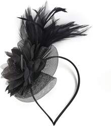 Fascinators Hats Women,Tea Party Fascinator Hair Clip With Feathers Wedding,Derby Hats Headbands - 款式1-黑色 - 查看 1