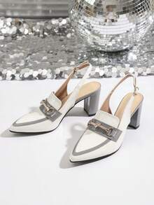 Women's Pointed Toe High Heels, Thick Chunky Heels, Ankle Strap Adjustable Comfort High Heeled Sandals With Buckle, Suitable For Outdoors And Office - Xám - Xem 4