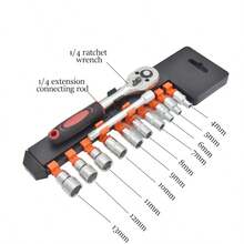 12pcs Pro-Grade Socket Wrench Set - 1/4" Ratchet With Quick-Release & Extensions, 72-Tooth Low-Profile Head For Auto/Industrial & DIY Use - 12pcs/set - View 5