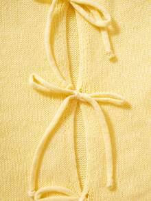 [Tops] Butter Yellow Knotted Long Sleeve Cardigan - Minimalism, Office Wear, Vintage, Simple, French Style. Women's Solid Color Knitted Cardigan Sweater, Can Be Worn Over Blouses, Plus Size Cute Open Cardigan - Yellow - View 5