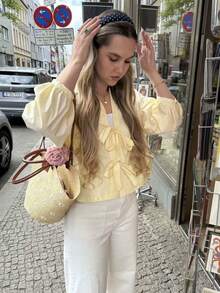Women's New Spring And Summer Casual Cute Little V-Neck Shirt - Yellow - View 7