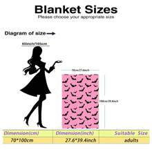 Schwarze Fledermaus-Drucken Decke mit rosa Basis - Hergestellt aus gestricktem Polyesterfleece, moderner Digitaldruck, Cartoon-Motiv, gemütliche Heimdekoration Tagesdecke für alle Jahreszeiten, maschinenwaschbar
