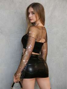 水钻装饰插肩袖保暖袖套 度假、夜间外出、派对装 - 彩色 - 查看 3