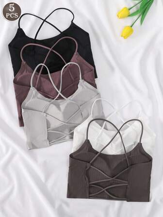 5 pièces Soutien-gorge croisé à dos bas pour femmes