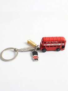 1pc Creative Telephone Booth Keychain, 3D London Bus Pendant, Red Double Decker Bus Charm, Suitable As Backpack Ornament, Decoration, Gift, Travel Souvenir