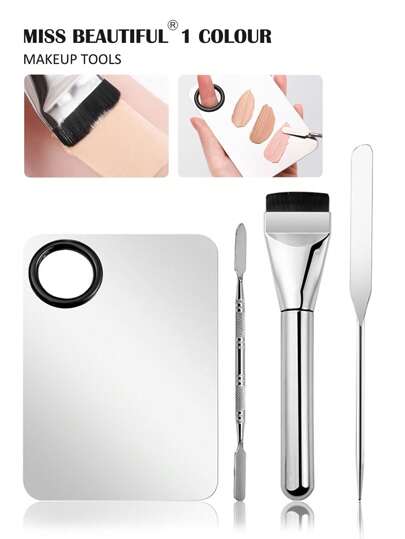4 piezas. Paleta de mezcla de maquillaje, juego de paleta de herramientas de maquillaje profesional de acero inoxidable, paleta, paleta de mezcla de color, pala de maquillaje de base, pincel de maquillaje de base, sombra de ojos con herramienta raspadora, mezcla de pigmento profesional de maquillaje de pestañas. 1/2 piezas, maquillaje, barato, decoración de habitación, tocador, viaje, dormitorio, accesorios de maquillaje