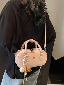 1 bolsa feminina da moda, bolsa de ombro, bolsa transversal, pasta, bolsa carteiro, bolsa de travesseiro, bolsa Boston, feita de poliuretano durável, adequada para compras, encontros, reuniões, deslocamento para o trabalho, alça de ombro ajustável, pingente decorativo, elegante bolsa feminina azul casual minimalista - Rosa - Ver 4