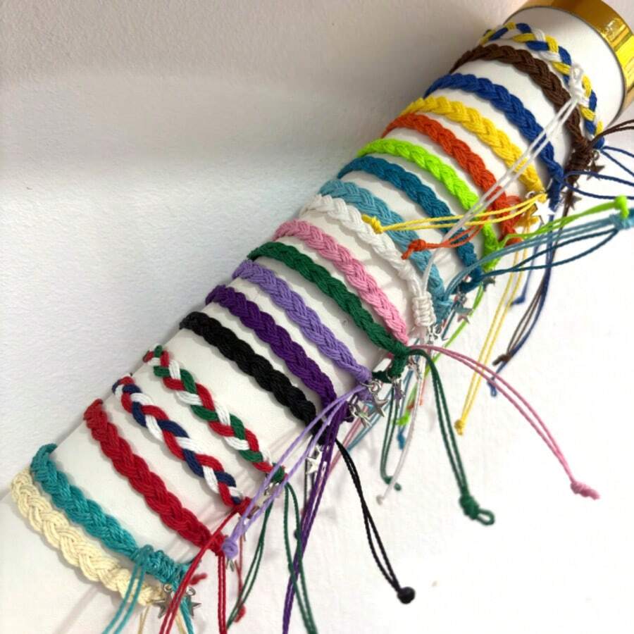 全新波西米亞風格手工編織手鍊,防水蠟繩情侶手環,適用於校園學生,海灘度假 - 白色 - 查看 1