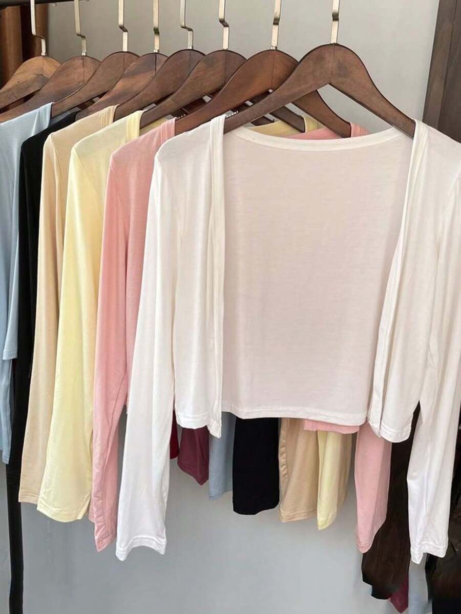 1 pieza Chaqueta tipo cárdigan suave y de color para mujer, chaqueta ligera y delgada, para usar en primavera/otoño con aire acondicionado, prenda exterior protectora contra el sol para vestidos