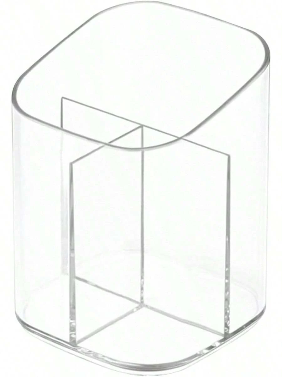 Acrylic Clear 3 Slots Pencil Pen Holder For Desk, Desktop Brush Storage Organizer Pen Cup Stand For Office School Home - 1 - 查看 1