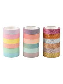 12 件/包装饰性金箔剪贴簿和计划簿和纸胶带，马卡龙色闪光亮片工艺胶带，学校用品，返校 - 彩色 - 查看 1