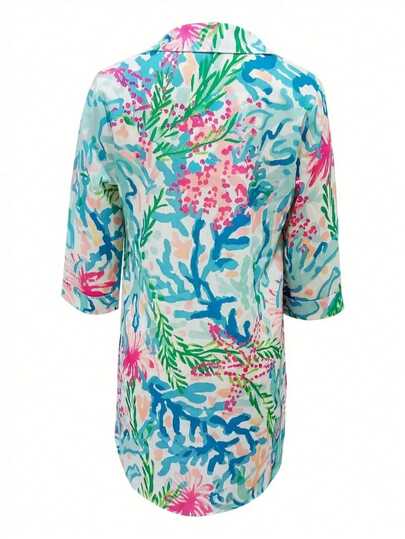 Túnica de playa con estampado tropical para mujer de talla grande, ideal para vacaciones de verano