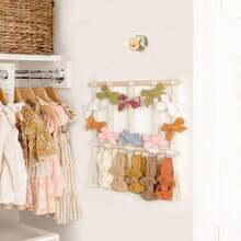 Bohemian Handmade Woven Headband Hanging Rack, Bow Clip Hair Accessory Storage Rack With Hooks, Suitable For Wall Decoration, Girls Room Decor - Apricot - View 11