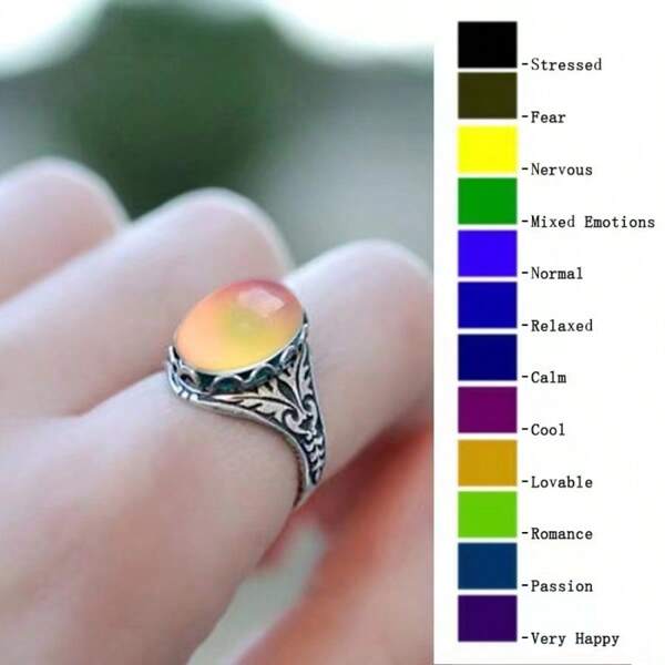 1 pièce de bijoux vintage fait main, bague décorative changeante de couleur sensible à la température, parfaite pour la Saint-Valentin, les vacances, les déplacements, les sorties, les fêtes, les mariages, les fiançailles, cadeau d'anniversaire pour femme/petite amie/mère, anniversaire, nouvel an, convient à toutes les saisons