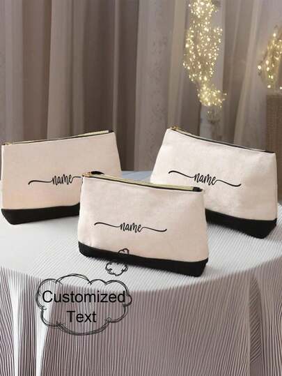 Customize Your Exclusive Name And Text, Lightweight Canvas Waterproof Zipper, Large Capacity Coin Wallet, Pen Case, Suitable For Shopping, Dating, Vacation, Travel, Festivals, Parties, Gifts, Etc., Fashionable And Popular Storage Bag, Multifunctional, Lightweight And Portable, Can Accept Lipstick, Cosmetics, Etc