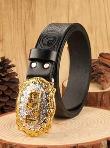 Geprägter westlicher Stil Kreuz- und Pferde-Formung mit goldenem Rand, Silberbasis Legierungs-Schnalle, unisex Gürtel, modisch & geeignet für Feiertagspartys