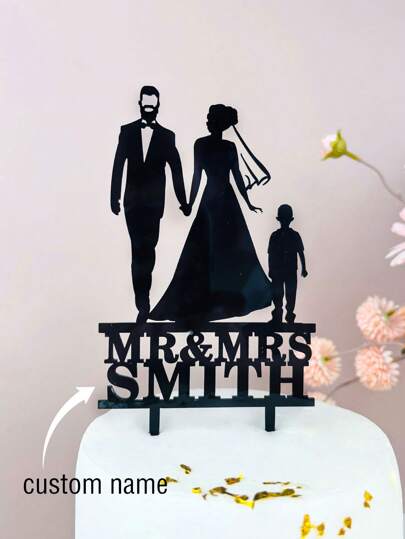 قمة كعكة الزفاف المخصصة للعائلة، السيد والسيدة قمة كعكة زوجية مخصصة ، ظلية العائلة، قمة لذكرى الزواج