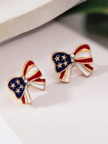 1 Par de Pendientes con lazo a la moda y único estilo con banderas europea y americana y diamantes