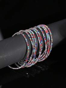 10 pièces/set Bracelet élastique à billes de cristal colorées sur un seul rang, design unique et élégant
