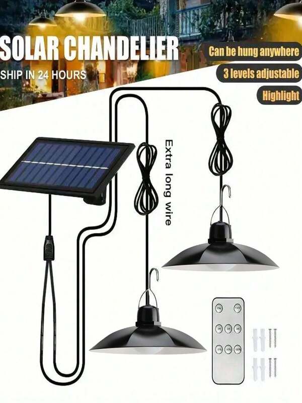 1 peça de luz solar, lâmpada suspensa solar com controle remoto para ambientes internos/externos, unidade separada, luz de caminho externa com cabeça única/dupla, iluminação noturna LED para jardim, lâmpada de iluminação interna, luz branca com controle remoto, luminária pendente solar multifuncional