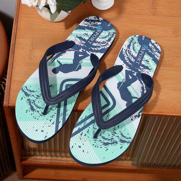 Men's Fashion Slipper With Coconut Tree & Letter Print, Casual For Beach Party, Home & Outdoor, Summer