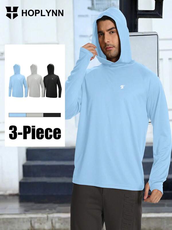 HOPLYNN 3 paquetes de sudaderas con capucha deportivas para hombres, camisas de manga larga para pesca para hombre para actividades al aire libre