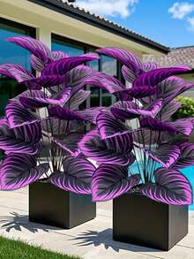 2 件大型 18/12 叶人造绿植，图案生动 - 黑色花盆中的紫色叶子，非常适合家庭、花园和活动装饰 - 非常适合母亲节、父亲节、婚礼、乔迁礼物、活动装饰 | 装饰性室内植物 | 免维护户外植物