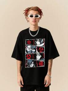 220g Pure Cotton Anime Comfortable And Breathable Pure Cotton Printed Short Sleeves, Suitable For Anime, Commuting, Leisure And Entertainment, Street Casual Wear, And Parties - 黑色 - 查看 1