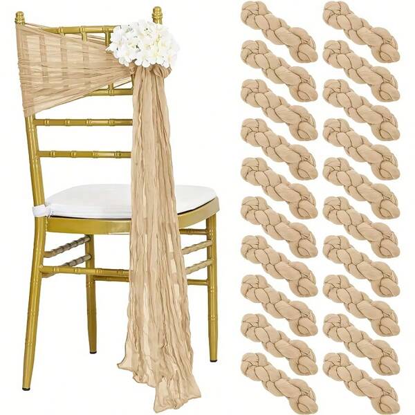 Cheesecloth Chair Sashes Aisle Decorations 20 Packs, Chair Bow Designed Decorative Chair Cover Chair Sashes 108 Inch For Wedding Reception Party Hotel Decoration(Beige)