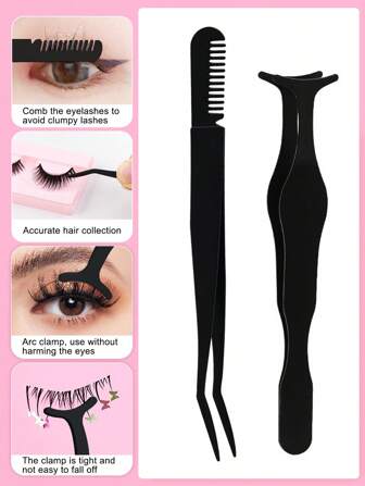 2pcs Eyelash Tweezers, Combing Eyelash Tweezers, Beauty Tools, Makeup False Eyelash Assistant, Beauty Tools, Eyebrow Trimming Set, Grafting Eyelash Tweezers, Beauty Eyelash Tweezers, False Eyelash Assistant, Straight Eyelash Curler