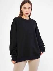 Women's Oversize Basic Terry Sweatshirt - KarmenCasual - Black - View 1