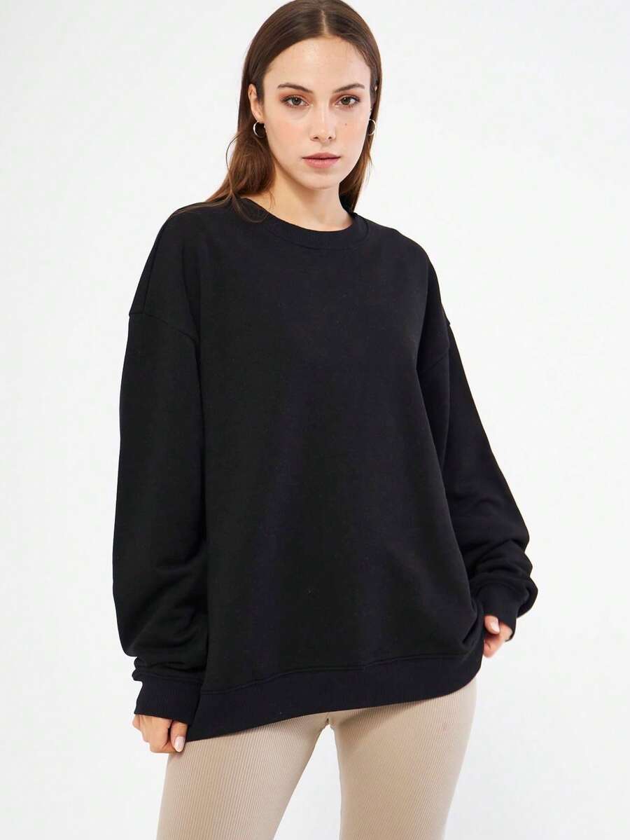 Women's Oversize Basic Terry Sweatshirt - KarmenCasual - Black - View 1