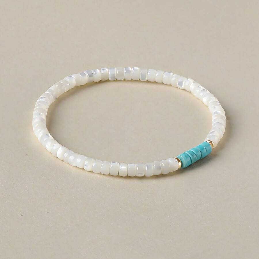 1 chiếc vòng tay ngọc lam cổ điển nối chuỗi đàn hồi màu trắng đá tự nhiên pha lê vòng tay hạt thủ công - vòng tay đá tự nhiên - Xem 1