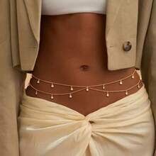 1 Pieza Cadena para el Body con colgante de cristal de doble capa sexy para mujer - Cadena de cintura con colgante de diamantes de imitación de doble capa W - Ver 8