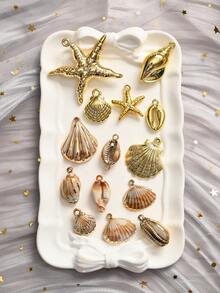 2/5/10 件时尚镀金亚克力海洋风格海星、贝壳、扇贝吊坠，适合 DIY 珠宝制作项链、耳环、钥匙扣，适合送给家人、情侣、朋友、情人节的礼物