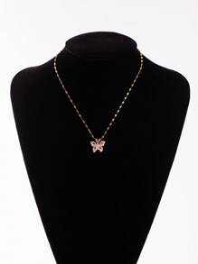 1 pièce Collier de femme rose élégant et doux en forme de papillon avec cubic zirconia cubique, convient pour les fêtes, la décoration quotidienne, cadeau de bijoux parfait pour la famille et les amis