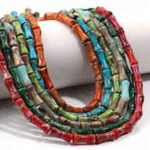 Approx. 32pcs Natural Bamboo Node-Shaped Imperial Jasper Beads, Multi-Styles, Retro Oil Painting Dark Color, DIY Craft Loose Spacer Beads, Suitable For Bracelet, Necklace, Jewelry, Pendant, Decoration Accessories